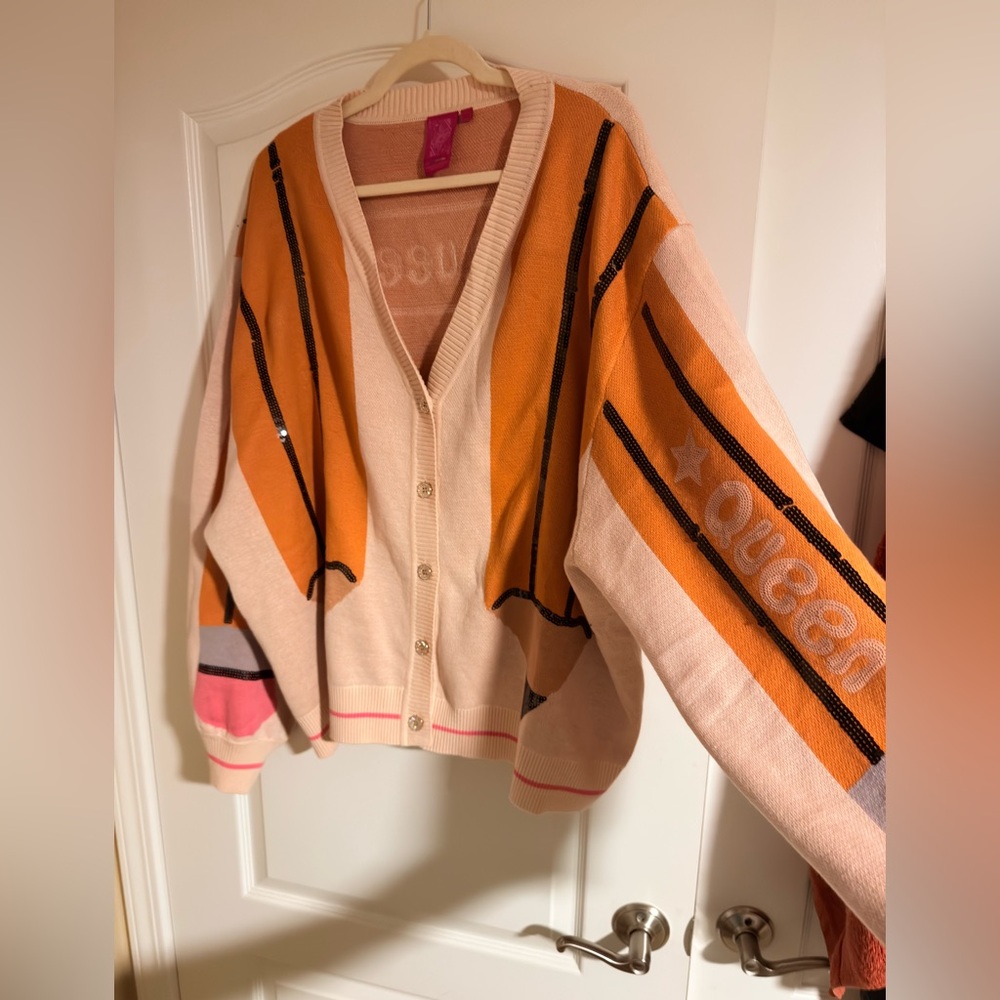 QUEEN OF SPARKLES Queen Pencil Button Up Cardigan